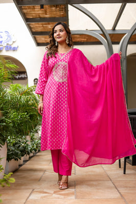 Fuchsia Royale Zari Embroidered A-Line Suit Set