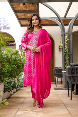 Fuchsia Royale Zari Embroidered A-Line Suit Set