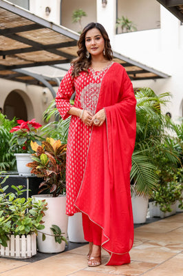 Scarlet Radiance A-Line Cotton Zari Suit Set