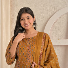 Mustard Heritage Handwork Cotton Suit Set By IndoLady