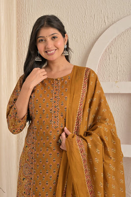 Mustard Heritage Handwork Cotton Suit Set By IndoLady