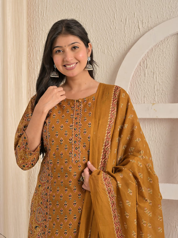 Mustard Heritage Handwork Cotton Suit Set By IndoLady
