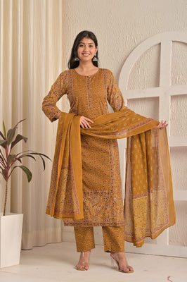Mustard Heritage Handwork Cotton Suit Set By IndoLady