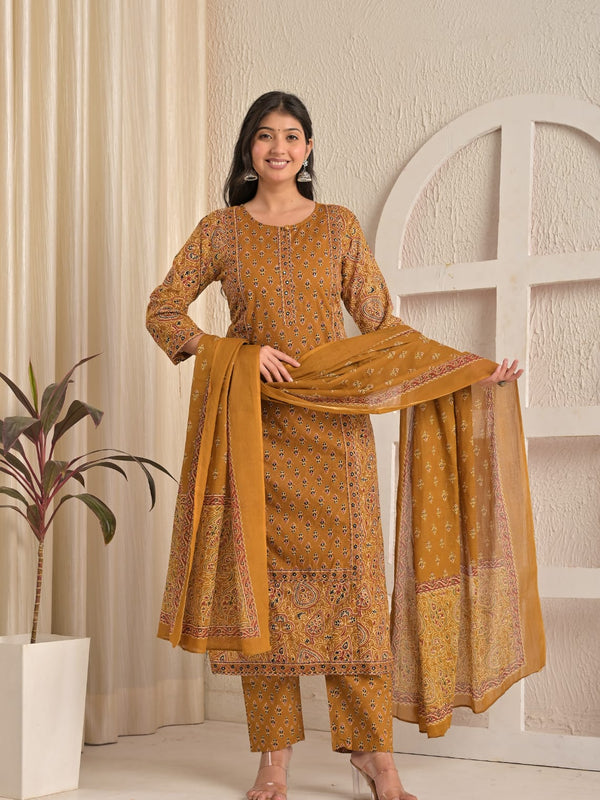 Mustard Heritage Handwork Cotton Suit Set By IndoLady
