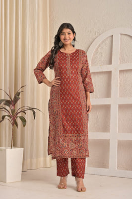 Maroon Majestic Traditional Printed Suit Set By IndoLady