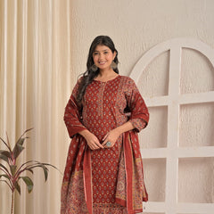 Maroon Majestic Traditional Printed Suit Set By IndoLady
