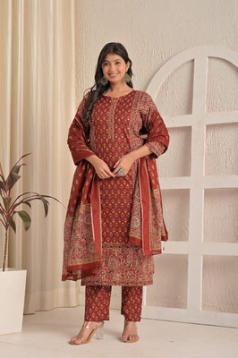 Maroon Majestic Traditional Printed Suit Set By IndoLady