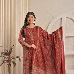 Maroon Majestic Traditional Printed Suit Set By IndoLady