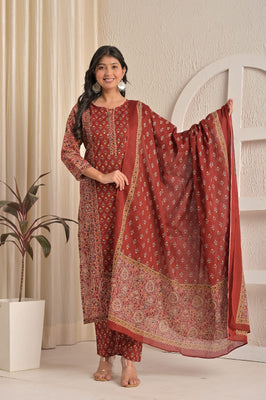 Maroon Majestic Traditional Printed Suit Set By IndoLady