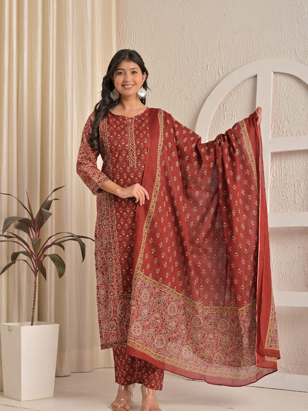 Maroon Majestic Traditional Printed Suit Set By IndoLady