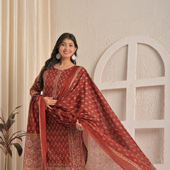 Maroon Majestic Traditional Printed Suit Set By IndoLady