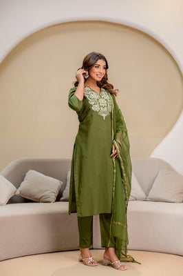 Olive Grace Hand-Embroidered Cotton Suit Set By IndoLady