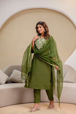 Olive Grace Hand-Embroidered Cotton Suit Set By IndoLady