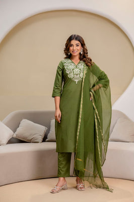 Olive Grace Hand-Embroidered Cotton Suit Set By IndoLady