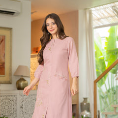 Soft Blush Cotton Slub Co-ord Set with Elegant Embroidery