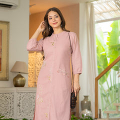 Soft Blush Cotton Slub Co-ord Set with Elegant Embroidery