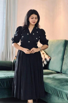 Midnight Black Handwork Midi | Soft Rayon Fabric