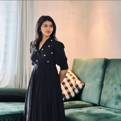 Midnight Black Handwork Midi | Soft Rayon Fabric