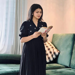 Midnight Black Handwork Midi | Soft Rayon Fabric