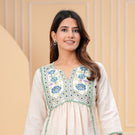 White Cotton Flex Embroidered Top  | Casual & Ethnic Fusion Wear
