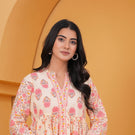 Gulistaan Handblock Floral Flared Cotton Top – Peach Petals