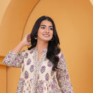 Gulistaan Handblock Floral Flared Cotton Top – Purple Bloom