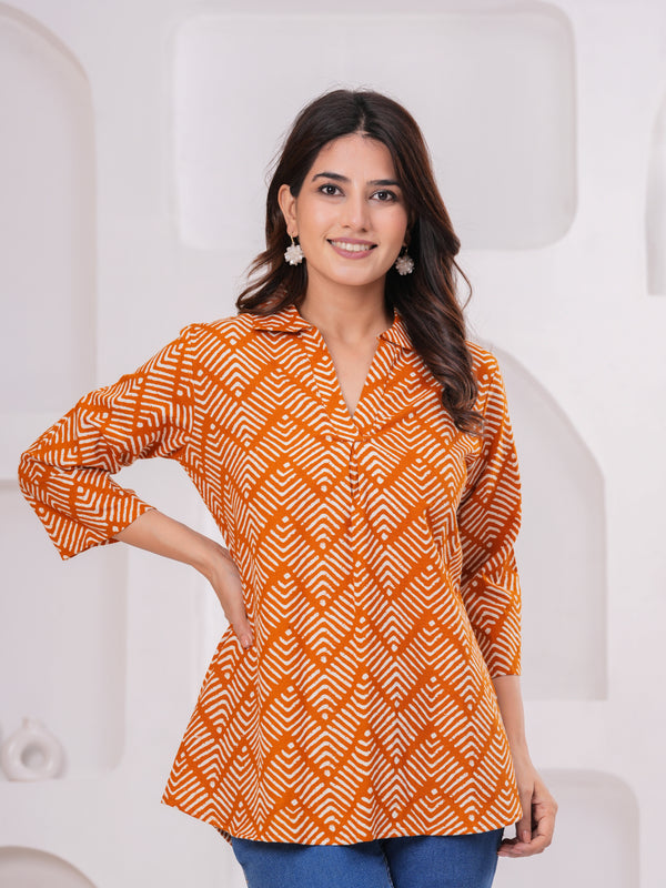 Indolady Cotton Flex Printed Top for Women