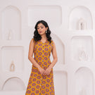 Sunlit Yellow Printed Cotton Sleeveless A-Line Kurta