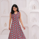 Ruby Red Printed Cotton Sleeveless A-Line Kurta
