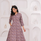 Royal Purple Cotton Kantha Printed A-Line Kurta – Chic Collared Midi