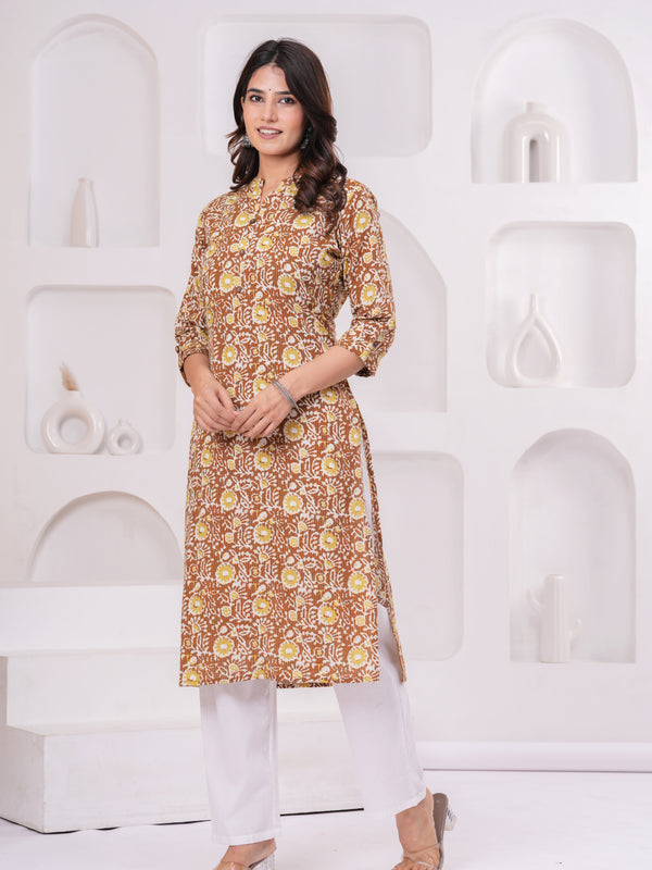 Yellow Blossom Katha Cotton Kurta for Daily Comfort