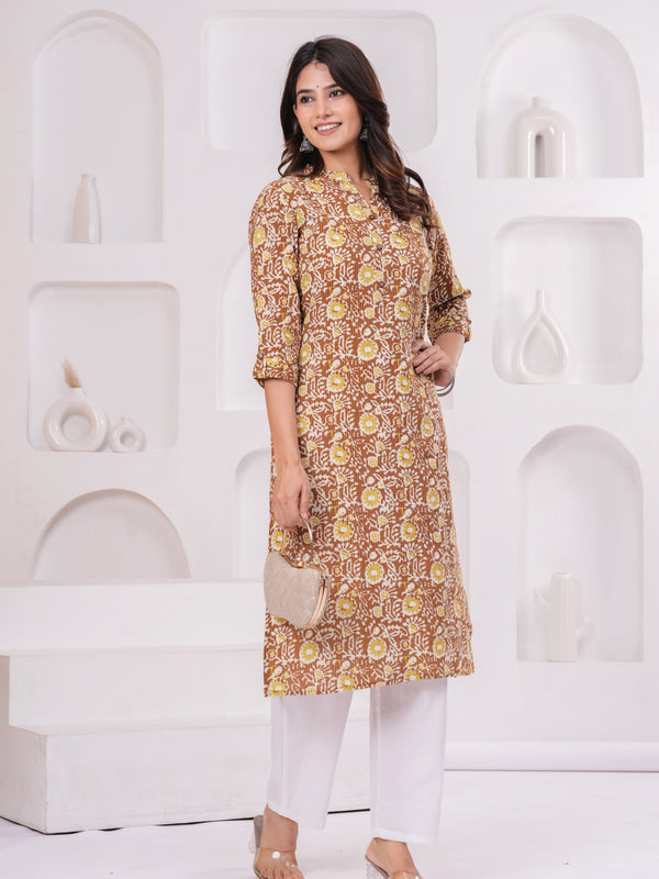 Yellow Blossom Katha Cotton Kurta for Daily Comfort