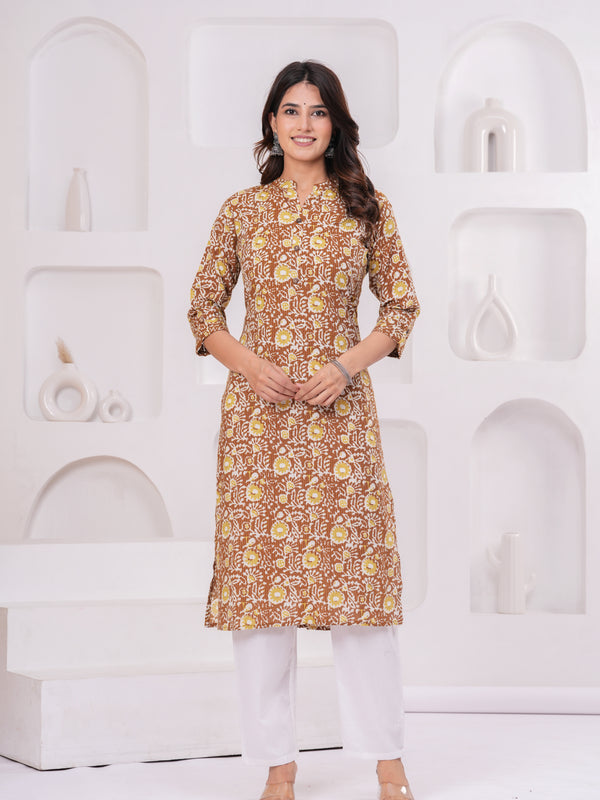 Yellow Blossom Katha Cotton Kurta for Daily Comfort