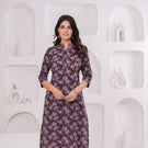 Elegant Purple Katha Print Straight Kurta for Women | Pure Cotton