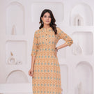 Stylish Yellow Katha Print Long Kurta – Breathable Cotton