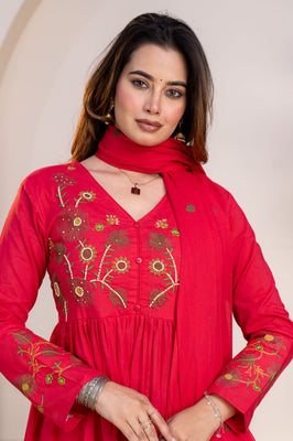 IndoLady Royale Pink A-Line Premium Cotton Suit Set