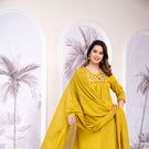 Sunlit Grace Mustard Cotton Straight Suit Set with Mirror Embellishment