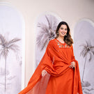 Amber Glow Rust Cotton Straight Suit Set with Hand Mirror Work
