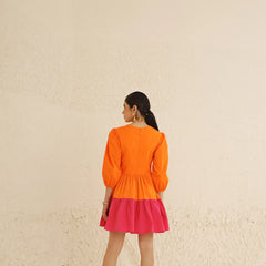 IndoLady Citrus Crush Puff Sleeve Tiered Dress