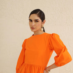 IndoLady Citrus Crush Puff Sleeve Tiered Dress