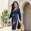 Indolady Midnight Charm Cotton Flex A-Line Kurti with Elegant Embroidery