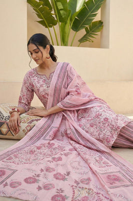 Rose Garden Floral Pure Cotton Suit Set with Dupatta – Soft Feminine Ethnic Wear