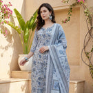 Serene Indigo Bloom Pure Cotton Floral Suit Set with Dupatta
