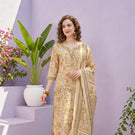 Golden Meadow Floral Pure Cotton Suit Set with Dupatta – Warm & Elegant Ethnic Ensemble