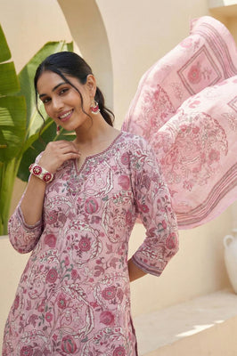 Rose Garden Floral Pure Cotton Suit Set with Dupatta – Soft Feminine Ethnic Wear