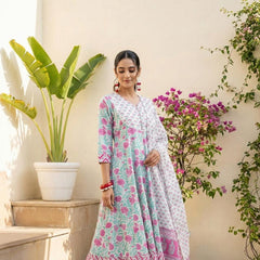 Petal Charm Pink Floral Cotton Suit Set