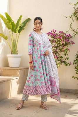 Petal Charm Pink Floral Cotton Suit Set