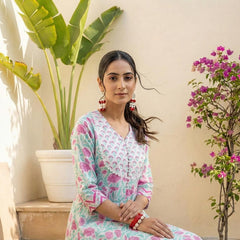 Petal Charm Pink Floral Cotton Suit Set