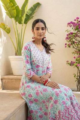 Petal Charm Pink Floral Cotton Suit Set