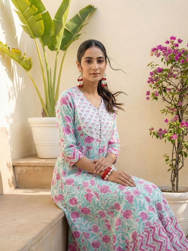 Petal Charm Pink Floral Cotton Suit Set
